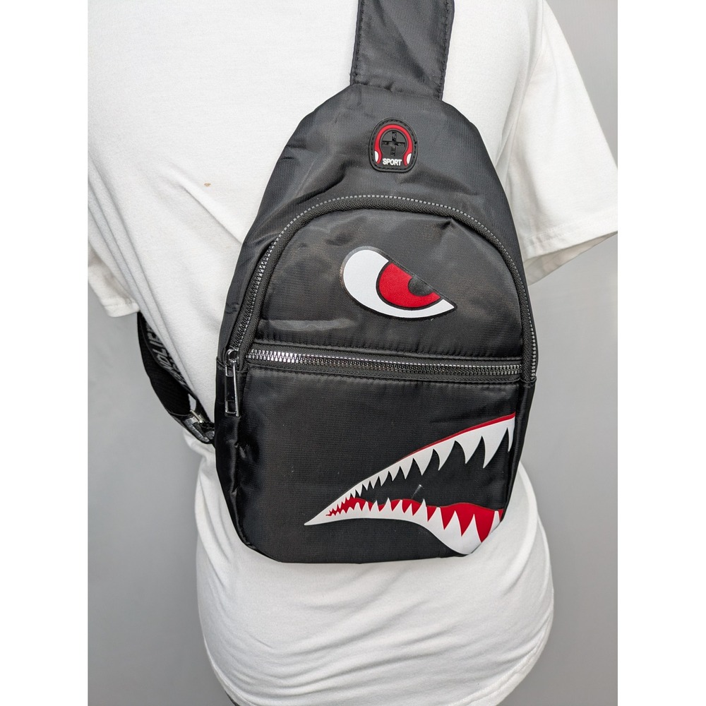 Shark Mini Sling Backpack Black Red White Crossbody Chest Bag 11x7 NWOT